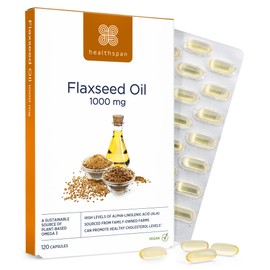 healthspan Healthspan Flaxseed Oil 1,000mg | 120 Capsules | Omega 3 Fatty Acid ALA | Maintain Healthy Blood Cholesterol Levels | Women's Health | Vegan
