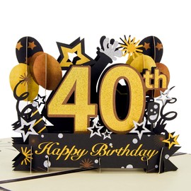 HOMANGA Happy 40th Birthday Pop Up Card, 40th Birthday Card with Note and Envelope, 40th Birthday Gifts for Husband, Wife, Men, Women, 40 Years 3D Pop Up Birthday Greeting Card 6" x 8"
