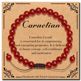 BONNY BOXX Braided Genuine 6mm Carnelian - Stone of Vitality - Bracelet, Elegant Handcrafted Natural Gemstone Crystal Bracelet Healing Power Energy Inspirational Gifts with Card for Unisex