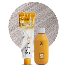 GK HAIR Global Keratin SuperLighteners 901 Ash Hair Color Cream Tube (3.4 Fl Oz/100ml) + 20 Volume Developer (5 Fl Oz/150ml) - Professional Permanent Long Lasting Toner Dye