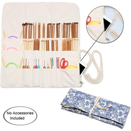 Teamoy Knitting Needle Wrap for Knitting Needles (up to 14-Inch/35.5cm), Crochet Hooks Circular Knitting Needles Storage Case with Slots, Flowers (Accessories Not Included)