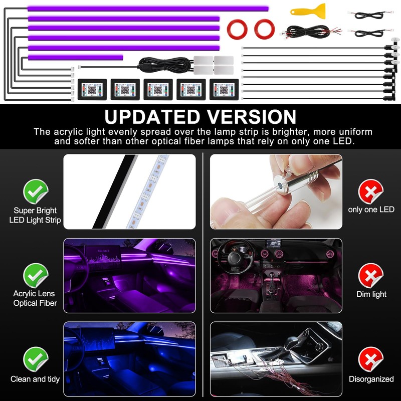 Acrylic Interior Car LED Strip Light with Wireless APP, Car