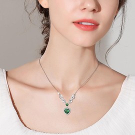 LELOUCHY Infinity Emerald Green Necklace for Women 925 Sterling Silver Heart Necklace with May Birthstone, Birthday Jewelry Gifts for Women Mother Daughter Wife