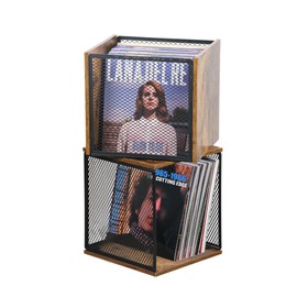 LOFTEY 2 Pack Vinyl Record Storage, 100-120 Records Vinyl Crate, Stackable Record Holder for 7"-12" Records, Cube Storage Box for Book & Toys, Rustic Brown