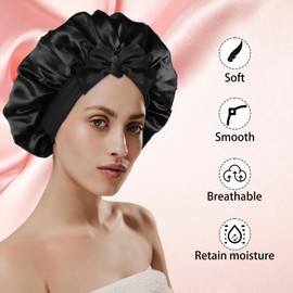 Silk Bonnet for Sleeping Women, Satin Bonnet Double Layer Satin Lined Night Sleep Hair Cap for Curly Hair with Tie Band