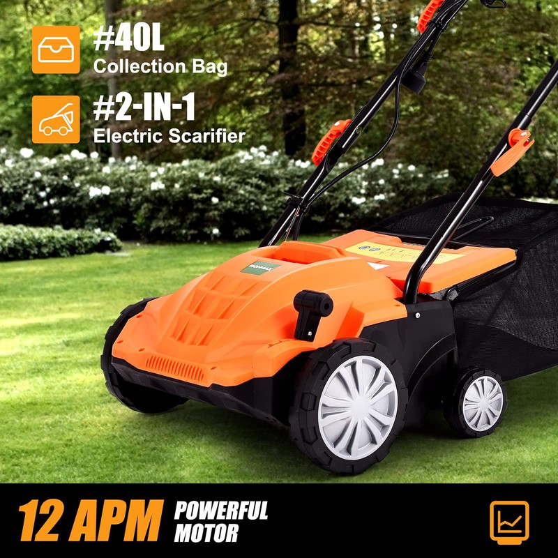 ARNOT Lawn Dethatcher & Scarifier, 2-in-1 Electric Corded Lawn Dethatcher,