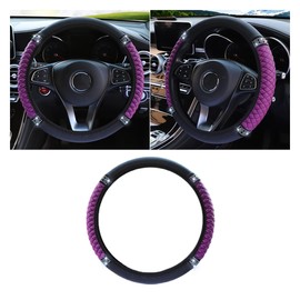 Bling Soft Leather Steering Wheel Cover, 15 Inch Colorful Rhinestones Auto Elastic Protector with Crystal Diamond for Women Girls, Car Accessories for Most Cars, SUVs (Purple)