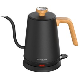 Nueve&Five Gooseneck Electric Kettle with Thermometer， Black Electric Kettle 1L with Auto Shut-Off，1000W Hot Water Kettle of Stainless Steel， Pour Over Kettle for Coffee & Tea