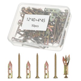 PATIKIL Self Drilling Drywall Anchors with Screws, 50 Pcs Steel Anchors & 50 Pcs Screws Kit No Drill or Holes in Wall for Fixing TV Shelf Curtains (0.47x1.57 Inch)