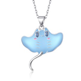 HELORET - Collar con colgante de mantarraya, diseño de animales del mar del océano, manta raya, regalo para los amantes de las mantarrayas, joyería de rayas, Chapado en oro, Circonia cúbica, Azul