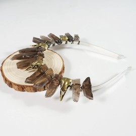 Soulnioi Natural Tea Crystal Headband Bronze Wire Wrap Bronze Raven Irregular Tea Crystal Pillars Crown Headband for Gift of Party Birthday