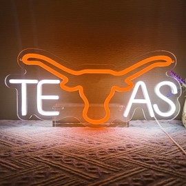 Orange Cow Head Neon Signs TEXAS Longhorn Neon Sign Dimmable TEXAS Neon Light Sign Cow Neon Signs USB Powered Hanging Football Neon Sign for Game Room, Man Cave, Bar，Room Decor,Graduation Gifts