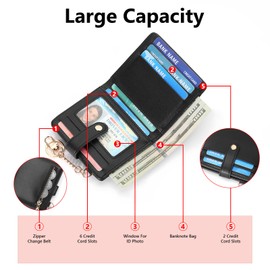 SENDEFN Women's Leather Mini Short Purse with RFID Protection, Small Women's Purse with Large Coin Compartment, Purse with Zip, Multiple Card Slots, B02-Midnight Black, Fastened