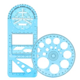 Pack of 2 Multifunctional Geometric Ruler, Non-Slip Drawing Ruler, Transparent, Multi-Purpose Drawing Stencil, Measuring Tool, Design Ruler, School Office Supplies, Office Items, Measuring, Blue