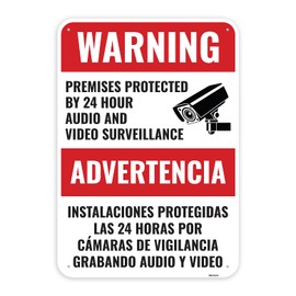 1PC Video and Audio Surveillance Recording Bilingual Sign, 10 x 7 Inches - Aluminum - You are Being Recorded Warning Camera Monitoring Property Protected Signs