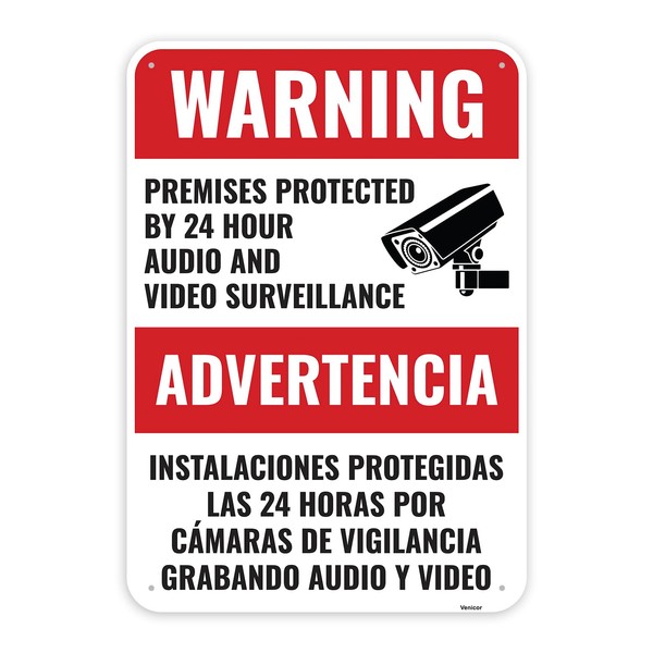 1PC Video and Audio Surveillance Recording Bilingual Sign, 10 x