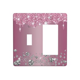 Sparkling Diamonds Pink Silver Glitter Drops Print 2 Gang Single Toggle Rocker Combination Light Switch Cover Unique Decorative Wall Plate Cover Electrical Faceplate Switchplate for Bathroom Decor