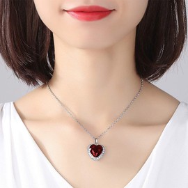 ZDIFDIC Women’s Love Heart Pendant Necklaces Crystals Birthstone Jewelry Gifts for Women friend Wife Mothers Day Birthday Anniversary Valentines Day Jewelry Gifts for Her, 18 + 2 inch Chain (red)