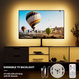 PAUTIX 5V USB COB LED Strip Light 6.56ft/2m 1200lm, Dimmable 640LEDs 2700K Warm White CRI85+ with RF Remote TV Backlight,Flexible Under Cabinet Tape Light for Bedroom,Kitchen,Home DIY Lighting