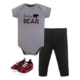 Little Treasure Unisex Baby Cotton Bodysuit, Pant and Shoe Set, Baby Bear Short-Sleeve, 12-18 Months
