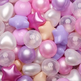 TRENDPLAY 100 Ball Pit Balls Shapes Bigger Star Heart, Different Shapes for Toddlers Kids, Perfect for Soft Play Party, Pearl Pink Milktea
