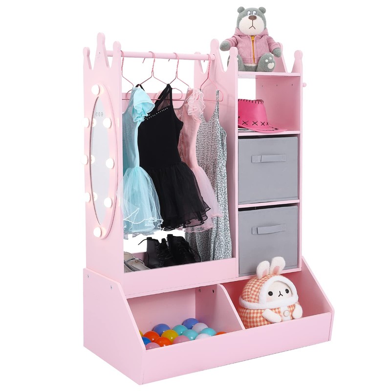 Bophy Girls' Dress up Storage with Light & Mirror, Kids