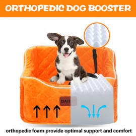 Dog Car Seat for Small Medium Dogs, Detachable Washable Dogs Booster Seat Under 35lbs, Elevated Dog Car Bed with Storage Pockets (Orange, One Size)