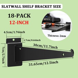 18 Pack Slatwall Shelf Bracket 12 inch, Heavy Duty Metal Shelf Brackets for Shelves,Black Slat Wall Shelf Bracket Slatwall Accessories with Lip for Slatwall Panels Shelving Display Home Commercial