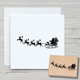 Newstamps Santa Claus with Sleigh Motif Stamp Made of Wood and Rubber for Card Making, Wooden Stamp, Christmas, Christmas Card, Advent, Scrapbook, Textile Stamp, Decoration, Children