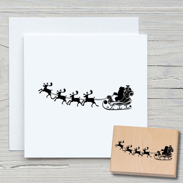 Newstamps Santa Claus with Sleigh Motif Stamp Made of Wood