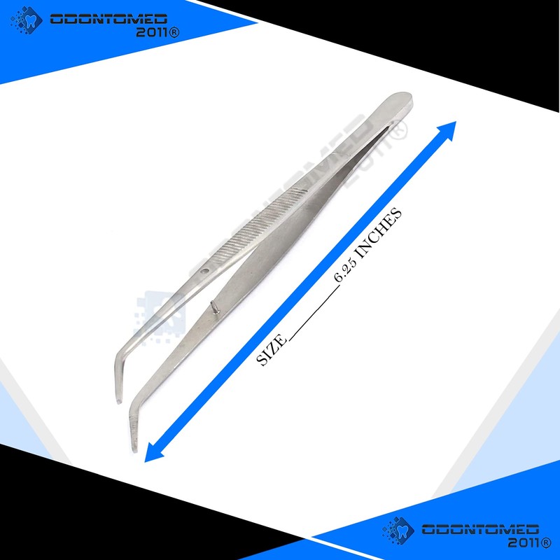 OdontoMed2011 Sewing Machine Tweezers Stainless Steel with Curved Serrated Tip
