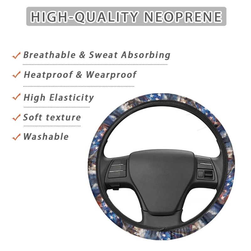 GLENLCWE American Flag Bold Eagle Print Steering Wheel Cover Universal