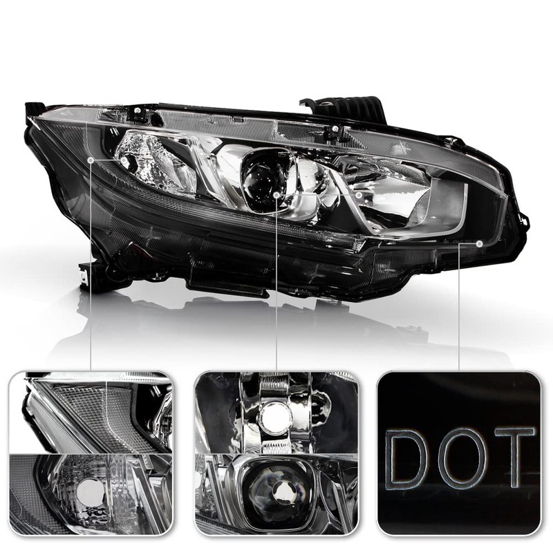 ACANII - For [Halogen Type w/Chrome Bezel] 2016-2021 Honda Civic