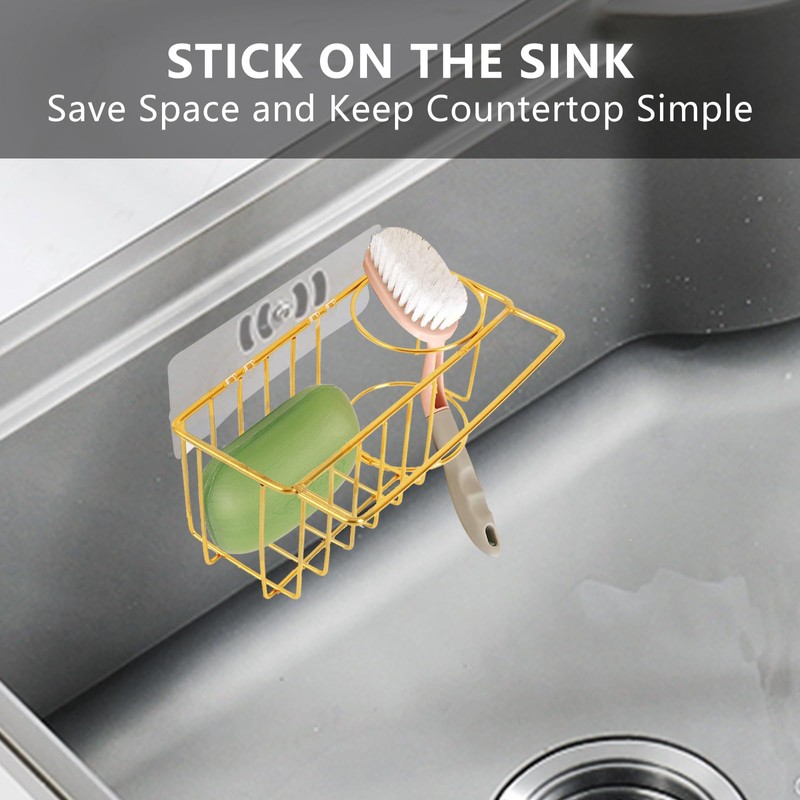 blueden 3-in-1 Adhesive Sink Caddy Kitchen Sink Organizer,Stainless Steel Sponge