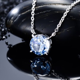 OJK Birthstone Necklace for Women Sterling Silver Choker Pendant Necklace with Crushed Ice Jewelry Birthday Anniversary Valentines Mothers Day Prom Gifts for Her Girls Mom Wife, 0.31'' * 0.31'',