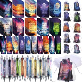Moinchore 200 Pcs Christian Gifts for Women Christian Accessories Include 50 Bible Verses Notebooks 50 Church Bookmarks 50 Scripture Pens 50 Organza Bags for Church Motivational Gift(Landscape)