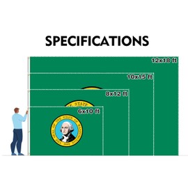 Washington State Extra Large Flag 6x10FT WA Giant Flag Polyester Vivid Color Fade Resistant With 3 Brass Grommets For Washington Themed Festival Events Party Decoration Outdoor(WA, 6x10FT)