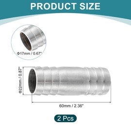 sourcing map 2Pcs 22x60mm Hose Barb Equal Pipe Fitting, 304 Stainless Steel Pipe Adapter Connection Fitting for Vacuum Systems, Industrial Connections, Pneumatic Equipment, Silver