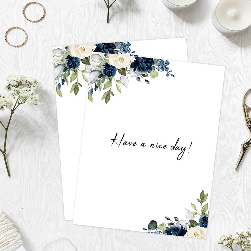 60 Sheets Floral Stationery Letterhead Paper White Blue Flower Letter