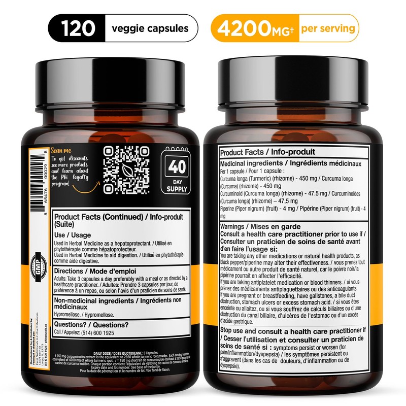 PhiNaturals Turmeric Curcumin with Black Pepper Extract - 500mg per