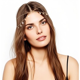 Boho Head Chain Gold Headpiece Tassel Bohemian Headbands Tassel Forehead Chain Bridal Jewelry Dangle Headchain Hair Accessories Vintage Headband for Women Hair Bands Headwear