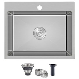 KINGO HOME 22x18 Inch Drop in Kitchen Sink,16 Gauge Topmount RV Small Kitchen Bar Sinks,Stainless Steel Outdoor Prep Single Bowl Workstation Wet Bar Sink with Stainless Steel Strainer