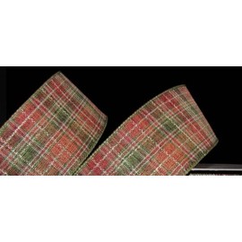 1 Pcs 2 1/2"W Plaid Wired Ribbon Green Orange Color 5 Yards, Ribbon for Gift Wrapping | #AA120RK