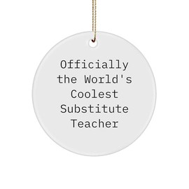Funny Substitute Teacher Gifts from Friends for Christmas, 'Officially The World's Coolest Substitute Teacher' Circle Ornament