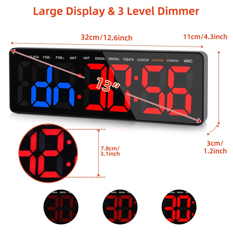 AnExer 13" Gym Timer, Gym Clock With Stopwatch, Count Down/Up,