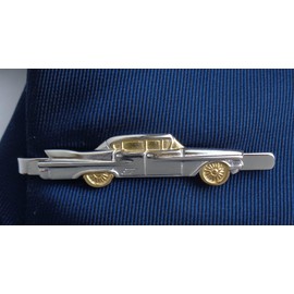 Vintage Car Tie Slider Short 6 cm Long – Two-Colour Shiny Including Gift Box – Beautiful Accessory for Silk Tie, Brass, No Stone