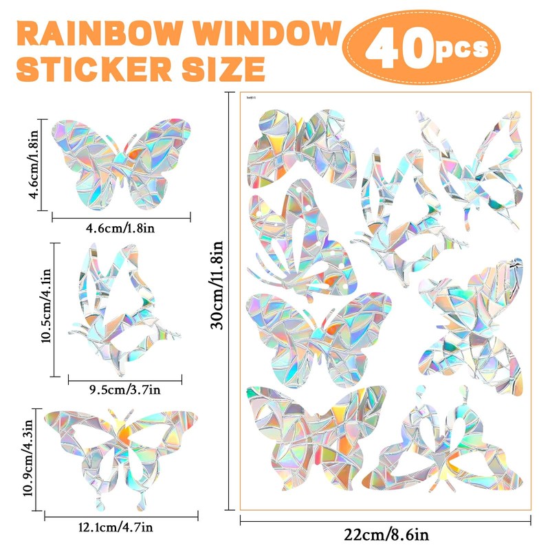 80pcs Rainbow Window Film, Bird Window Stickers Anti Collision, Butterfly