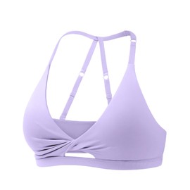 YEOREO Sports Bras for Women Open Back Workout Gym Bra Padded Medium Impact Yoga Tops with Ajustable Back Straps Light Purple Large