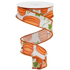 Craig Bachman 1.5" Pumpkin Patch Ribbon: Off White (10 Yards) Fall Craft Floral Arrangement Gift Wrapping Wired Edge Ribbon