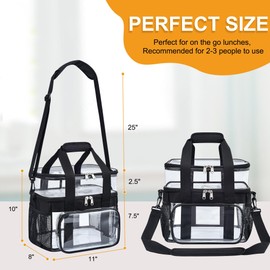 Busiuw Double -Deck Clear Lunch Bag for Work with Adjustable Shoulder Strap and Top Compartment for Work, Picnic, Beach, School